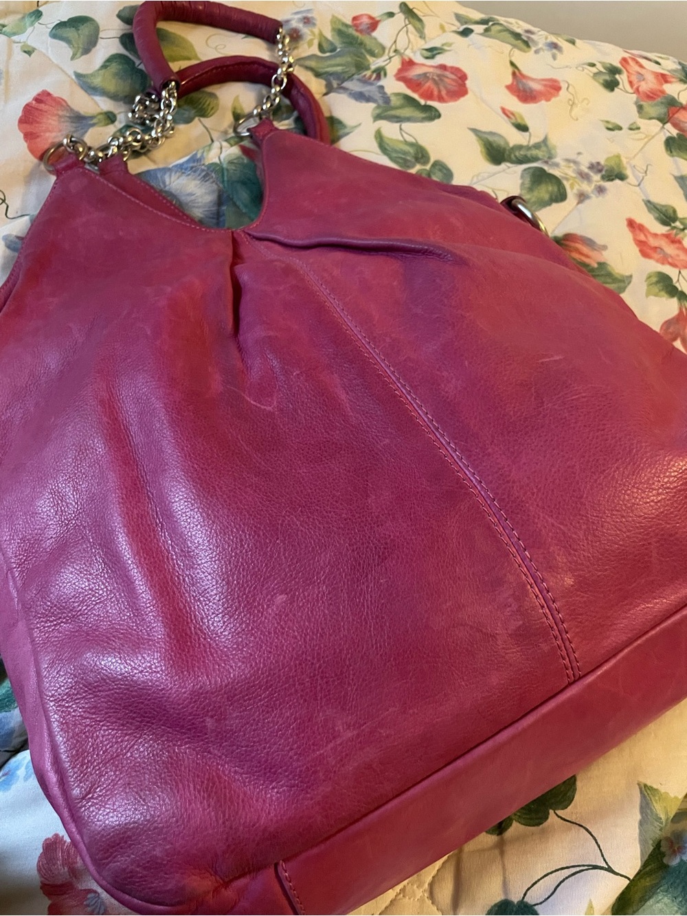 Vintage Marzia Italian Pink Leather Tote Bag with Chain Handles -Large Bag - Picture 8 of 13